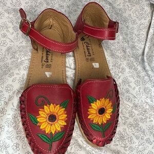Women's Red Sunflower Embroidery Guaraches